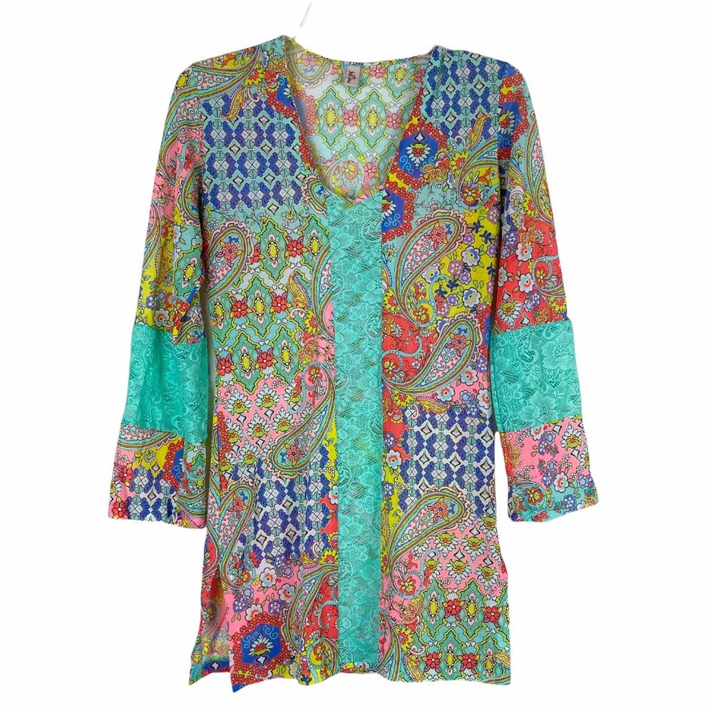 Luli Fama Swim Cover Up Dress Tunic Beach Resort Colorful Vacation XS - Picture 11 of 12